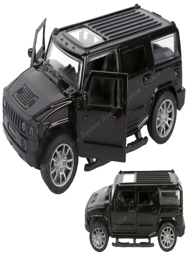 توي شاين سيارة لعبة سباق من توي شاين بمقياس 1:32 مصنوعة من المعدن المصبوب، طراز H2، مزودة بخاصية السحب للخلف وباب قابل للفتح، مناسبة للأطفال من عمر 3 سنوات فما فوق، لون أسود - Image 1